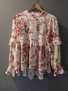 Sundance Muse‎ Sheer Floral Chiffon Peasant Blouse Womens S